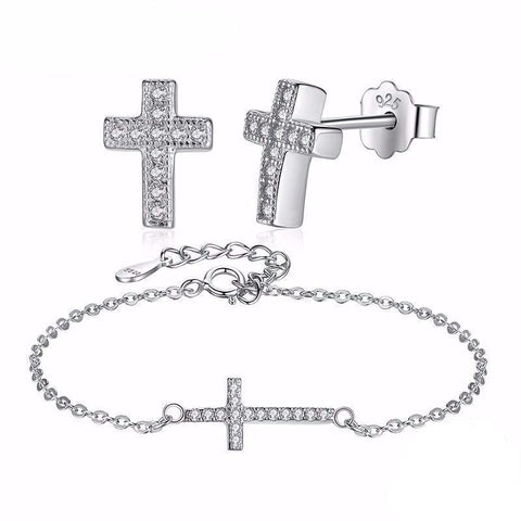 Lovely Crystal Cross Earrings Bracelet Set