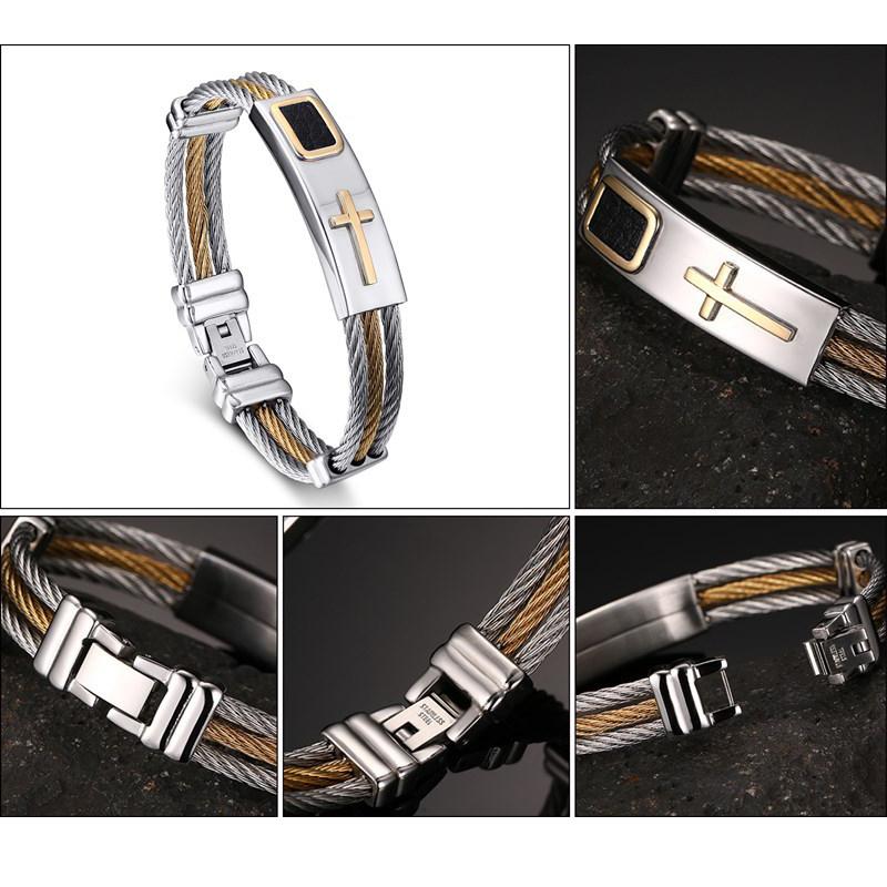 TripleWire Chain Cross Engraved Bracelet