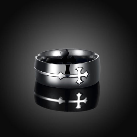 Silver & Chrome Side-Way Cross Ring