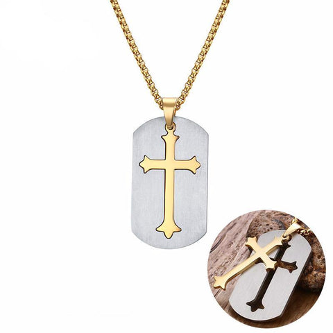 Dog Tag Cross Double Pendant Necklace