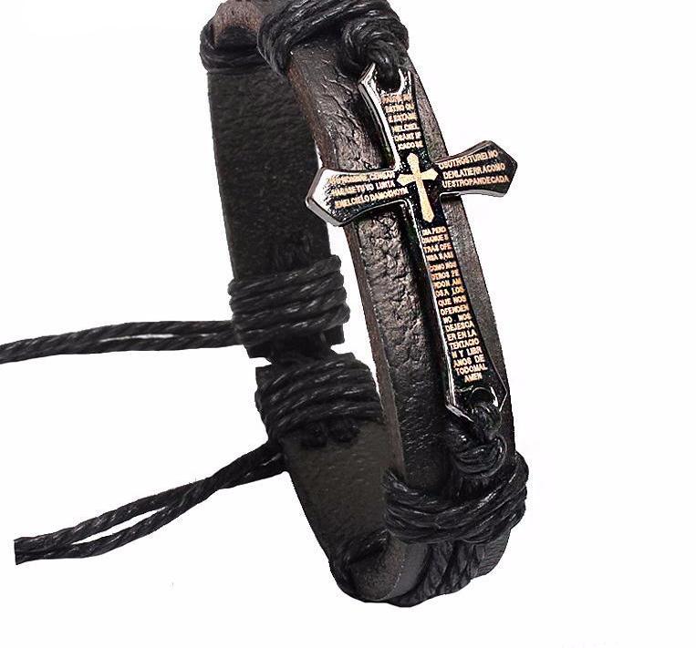 Braided Leather Cross Bracelet