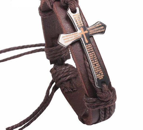 Braided Leather Cross Bracelet