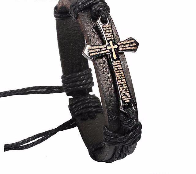 Braided Leather Cross Bracelet