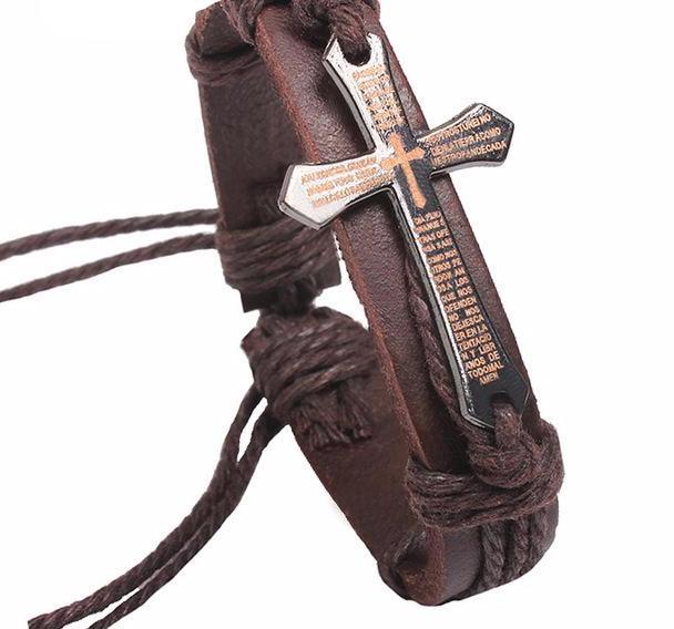 Braided Leather Cross Bracelet