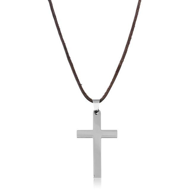Plain Cross Pendant Leather Necklace