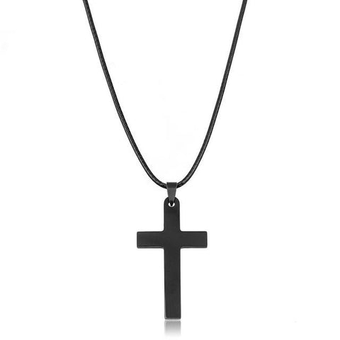 Plain Cross Pendant Leather Necklace